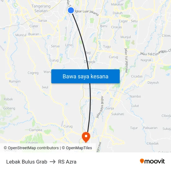 Lebak Bulus Grab to RS Azra map