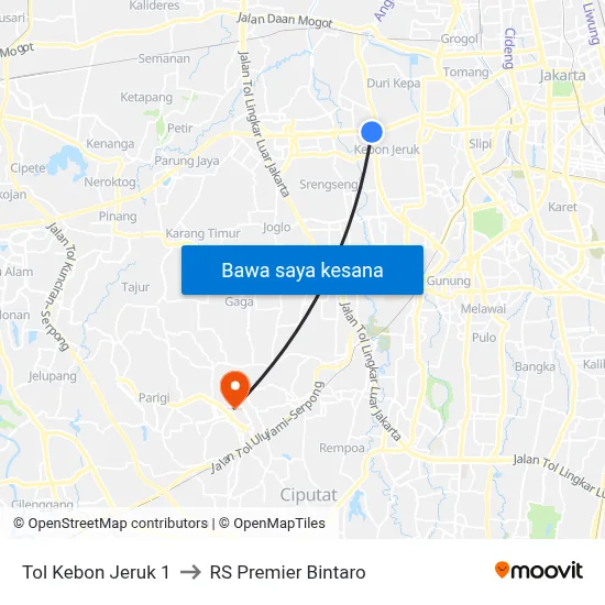 Tol Kebon Jeruk 1 to RS Premier Bintaro map