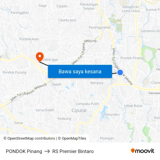PONDOK Pinang to RS Premier Bintaro map