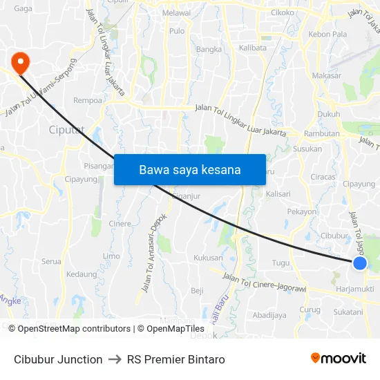 Cibubur Junction to RS Premier Bintaro map