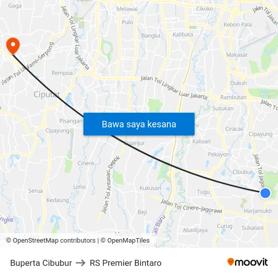 Buperta Cibubur to RS Premier Bintaro map
