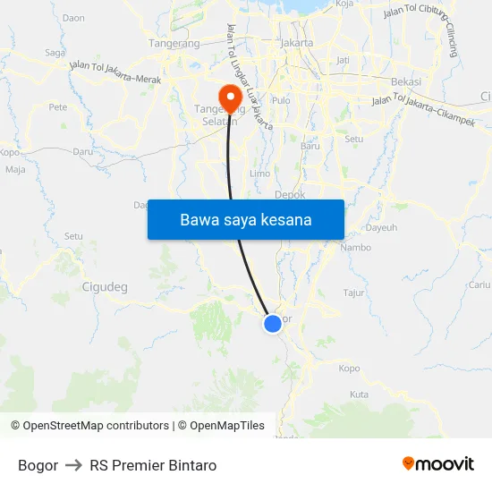 Bogor to RS Premier Bintaro map