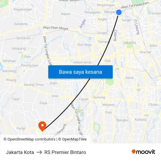 Jakarta Kota to RS Premier Bintaro map