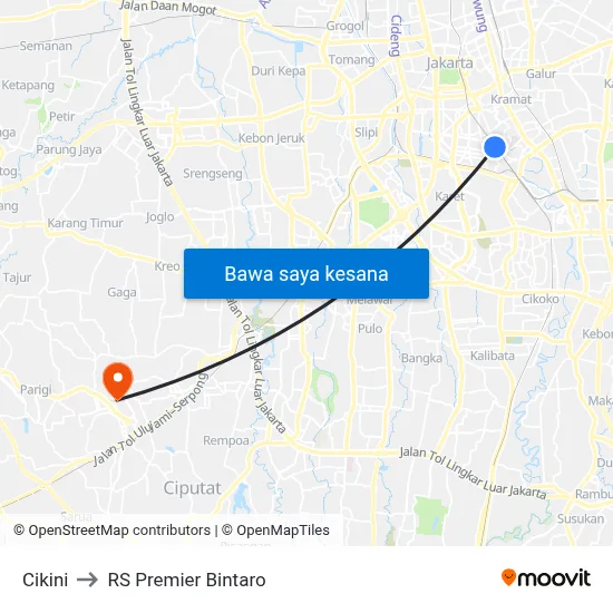 Cikini to RS Premier Bintaro map