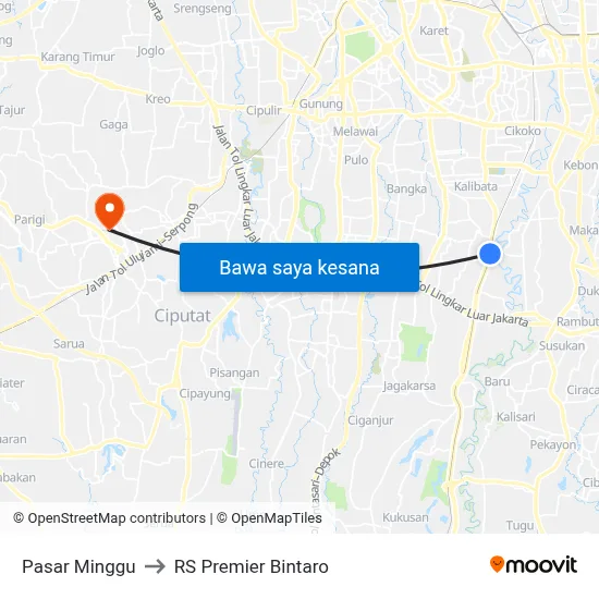 Pasar Minggu to RS Premier Bintaro map
