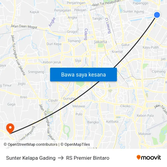 Sunter Kelapa Gading to RS Premier Bintaro map