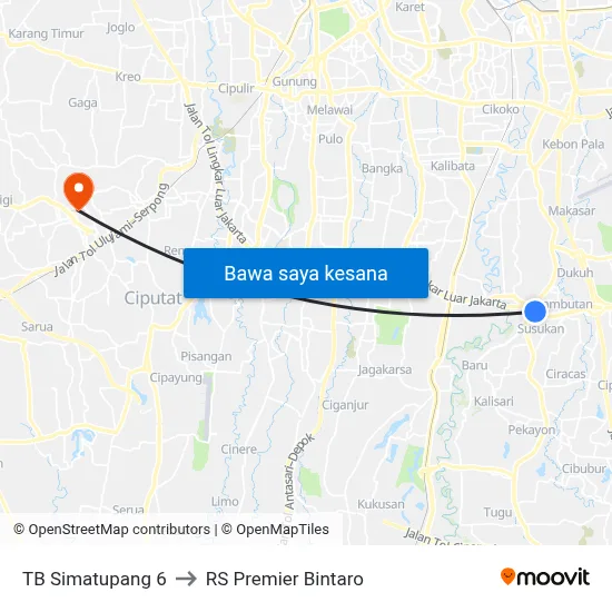 TB Simatupang 6 to RS Premier Bintaro map