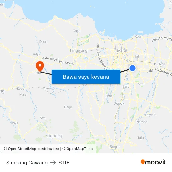 Simpang Cawang to STIE map