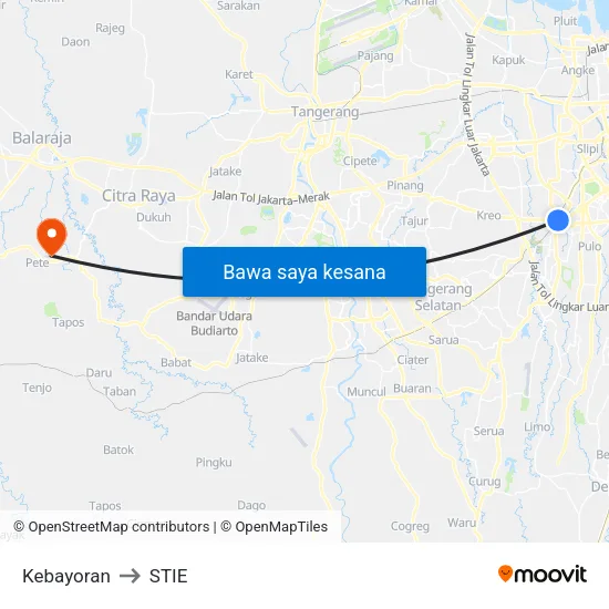 Kebayoran to STIE map