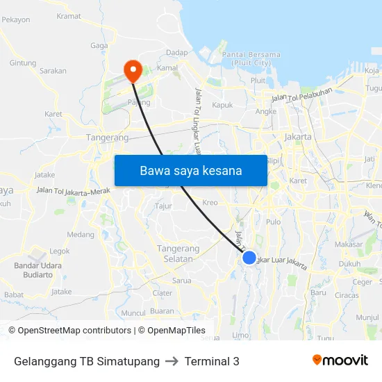 Gelanggang TB Simatupang to Terminal 3 map