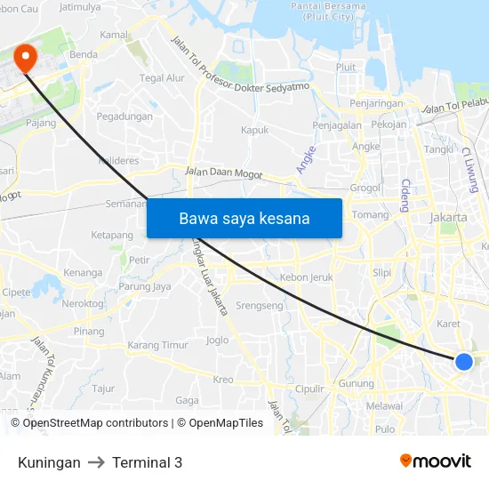Kuningan to Terminal 3 map