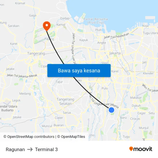 Ragunan to Terminal 3 map