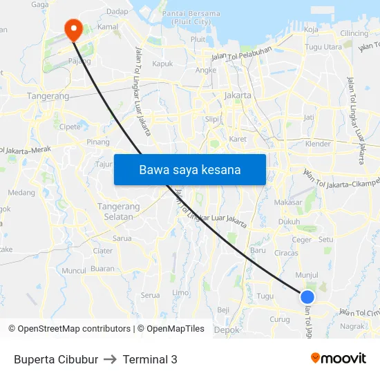Buperta Cibubur to Terminal 3 map