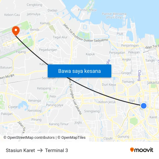 Stasiun Karet to Terminal 3 map