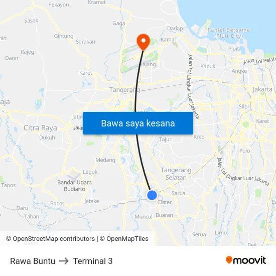 Rawa Buntu to Terminal 3 map