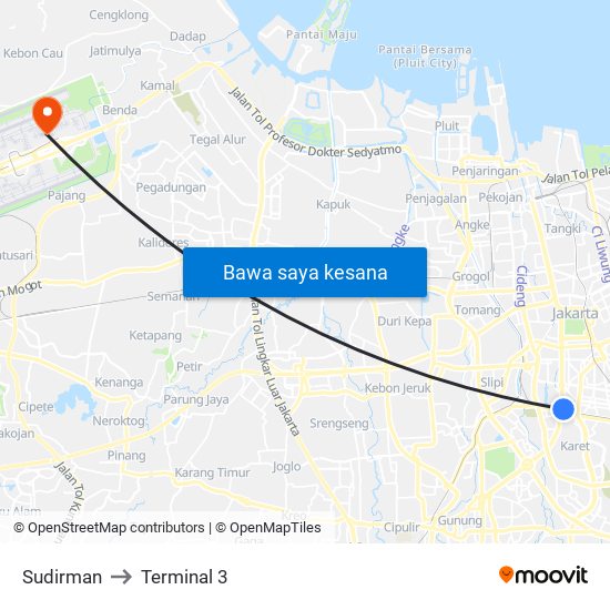 Sudirman to Terminal 3 map