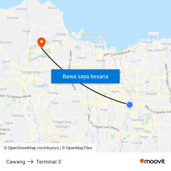 Cawang to Terminal 3 map
