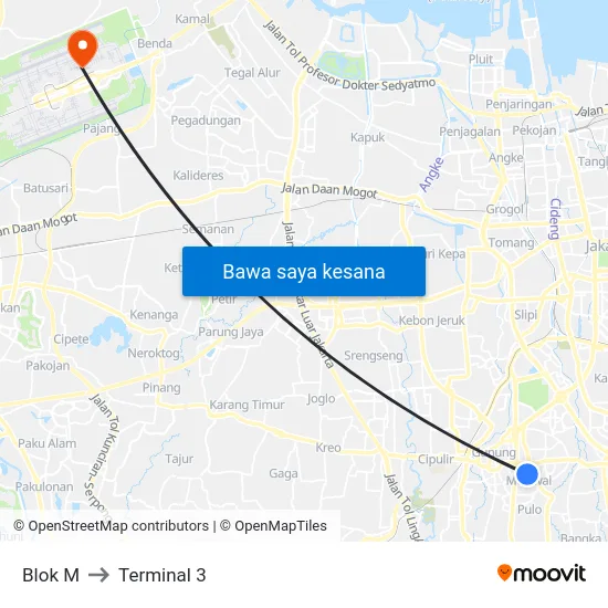 Blok M to Terminal 3 map