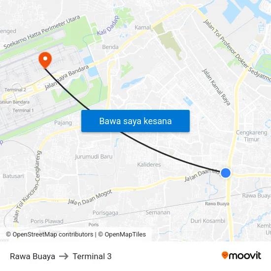 Rawa Buaya to Terminal 3 map