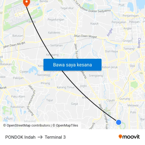 PONDOK Indah to Terminal 3 map