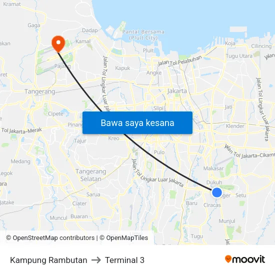 Kampung Rambutan to Terminal 3 map