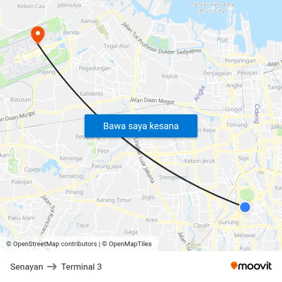 Senayan to Terminal 3 map