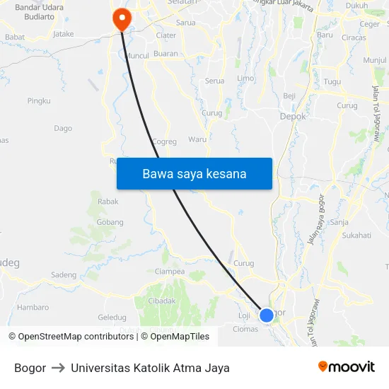 Bogor to Universitas Katolik Atma Jaya map