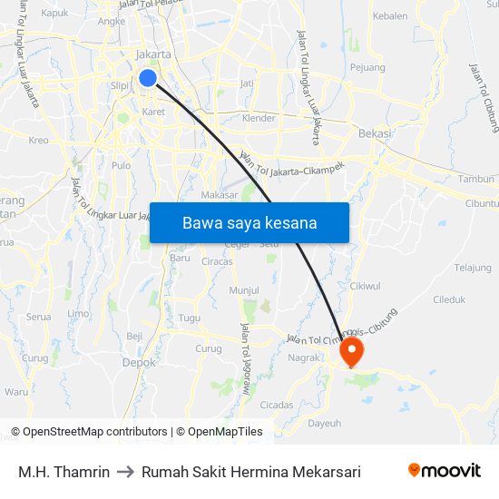 M.H. Thamrin to Rumah Sakit Hermina Mekarsari map