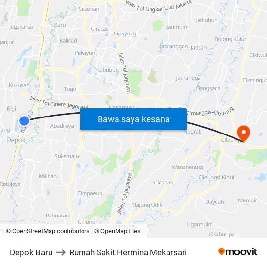 Depok Baru to Rumah Sakit Hermina Mekarsari map