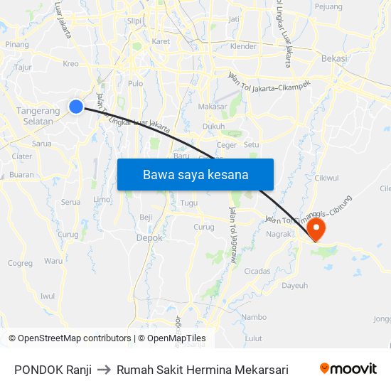 PONDOK Ranji to Rumah Sakit Hermina Mekarsari map