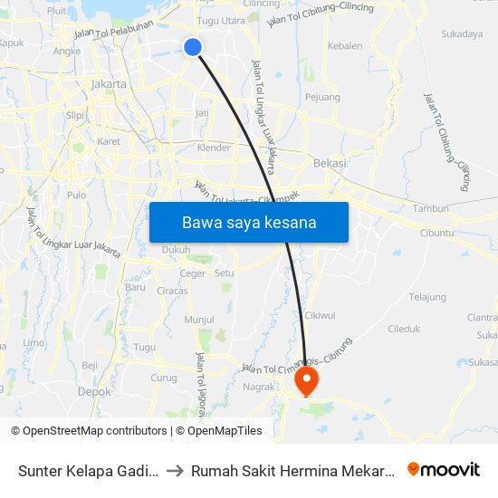 Sunter Kelapa Gading to Rumah Sakit Hermina Mekarsari map