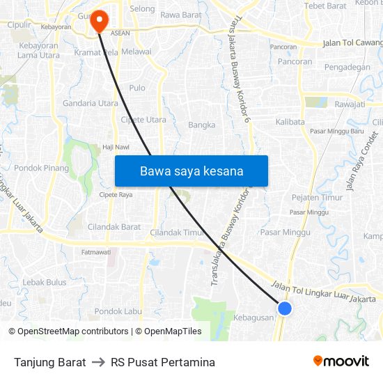 Tanjung Barat to RS Pusat Pertamina map