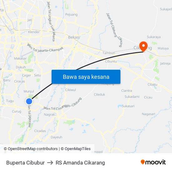 Buperta Cibubur to RS Amanda Cikarang map