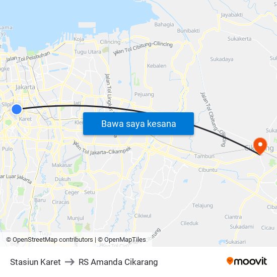 Stasiun Karet to RS Amanda Cikarang map