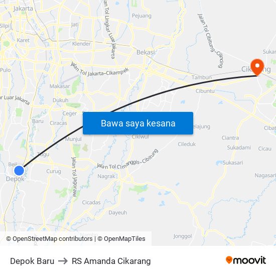 Depok Baru to RS Amanda Cikarang map