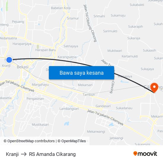 Kranji to RS Amanda Cikarang map