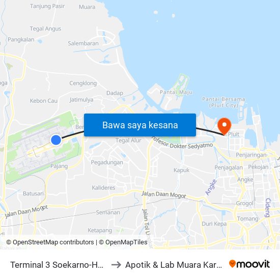 Terminal 3 Soekarno-Hatta to Apotik & Lab Muara Karang map