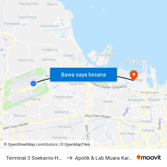Terminal 3 Soekarno-Hatta to Apotik & Lab Muara Karang map