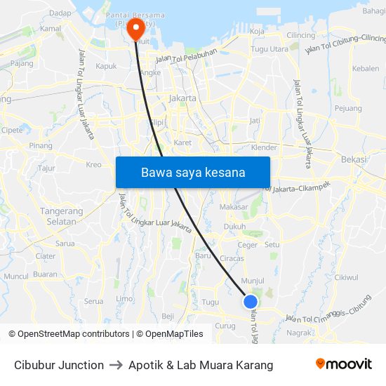 Cibubur Junction to Apotik & Lab Muara Karang map