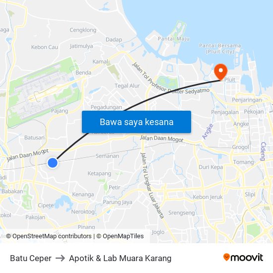 Batu Ceper to Apotik & Lab Muara Karang map