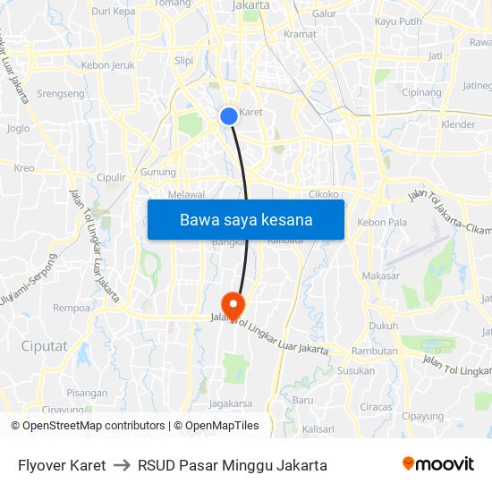 Flyover Karet to RSUD Pasar Minggu Jakarta map