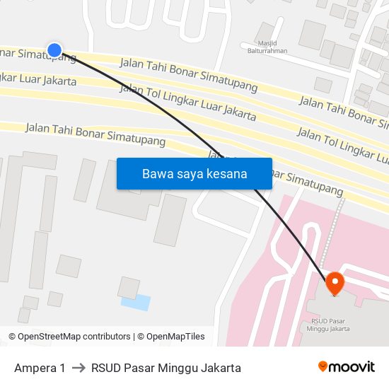 Ampera 1 to RSUD Pasar Minggu Jakarta map