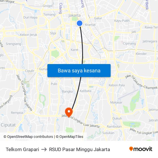 Telkom Grapari to RSUD Pasar Minggu Jakarta map