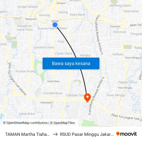 TAMAN Martha Tiahahu to RSUD Pasar Minggu Jakarta map