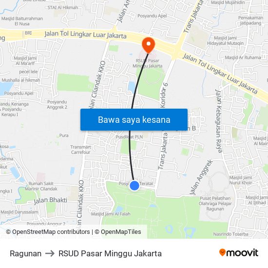 Ragunan to RSUD Pasar Minggu Jakarta map