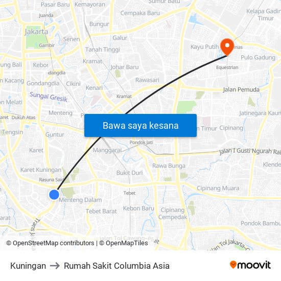 Kuningan to Rumah Sakit Columbia Asia map