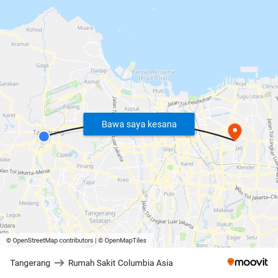 Tangerang to Rumah Sakit Columbia Asia map