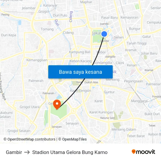 Gambir to Stadion Utama Gelora Bung Karno map