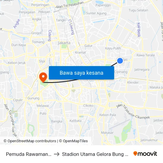 Pemuda Rawamangun to Stadion Utama Gelora Bung Karno map