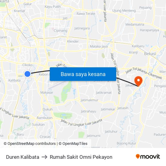 Duren Kalibata to Rumah Sakit Omni Pekayon map